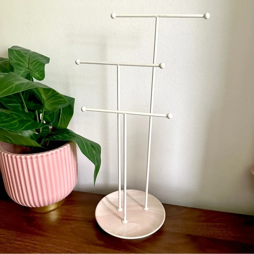 Umbra Pink & White Marble Swirl Ceramic Jewelry Stand Necklace Holder Organizer